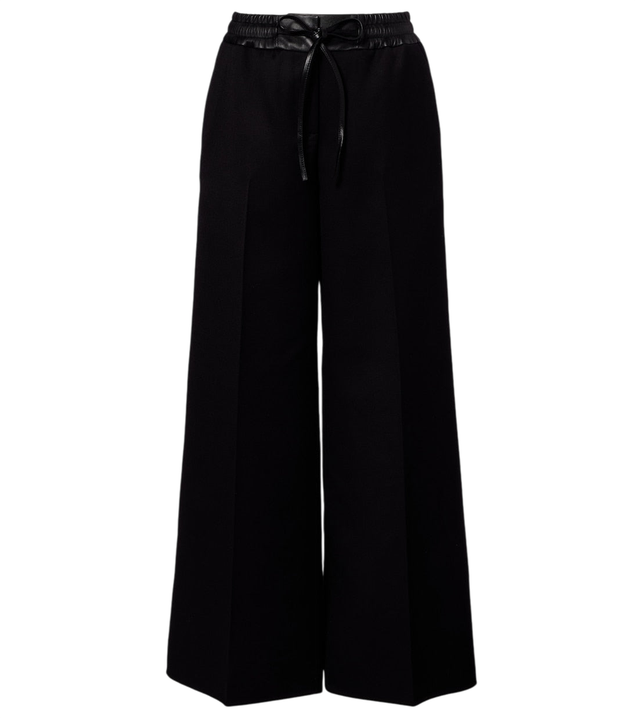 Alaïa Leather-trimmed virgin wool wide-leg pants