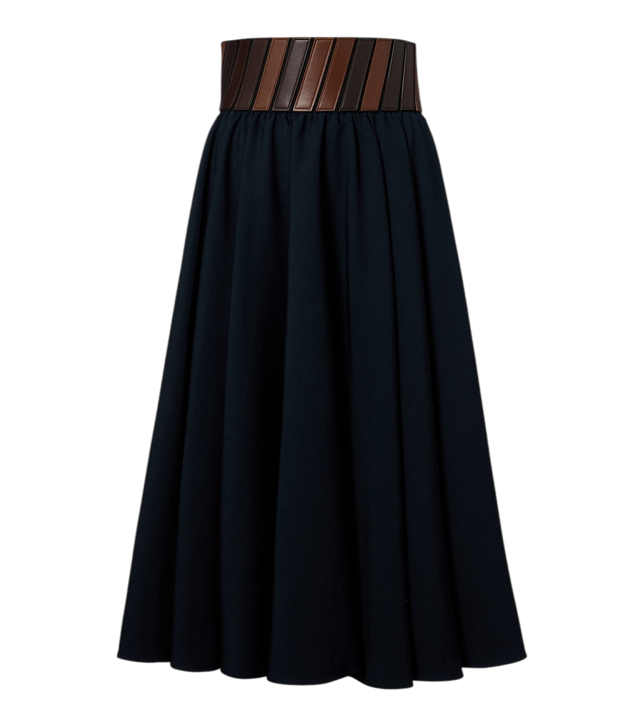 Alaïa Gonna midi in lana con finiture in pelle