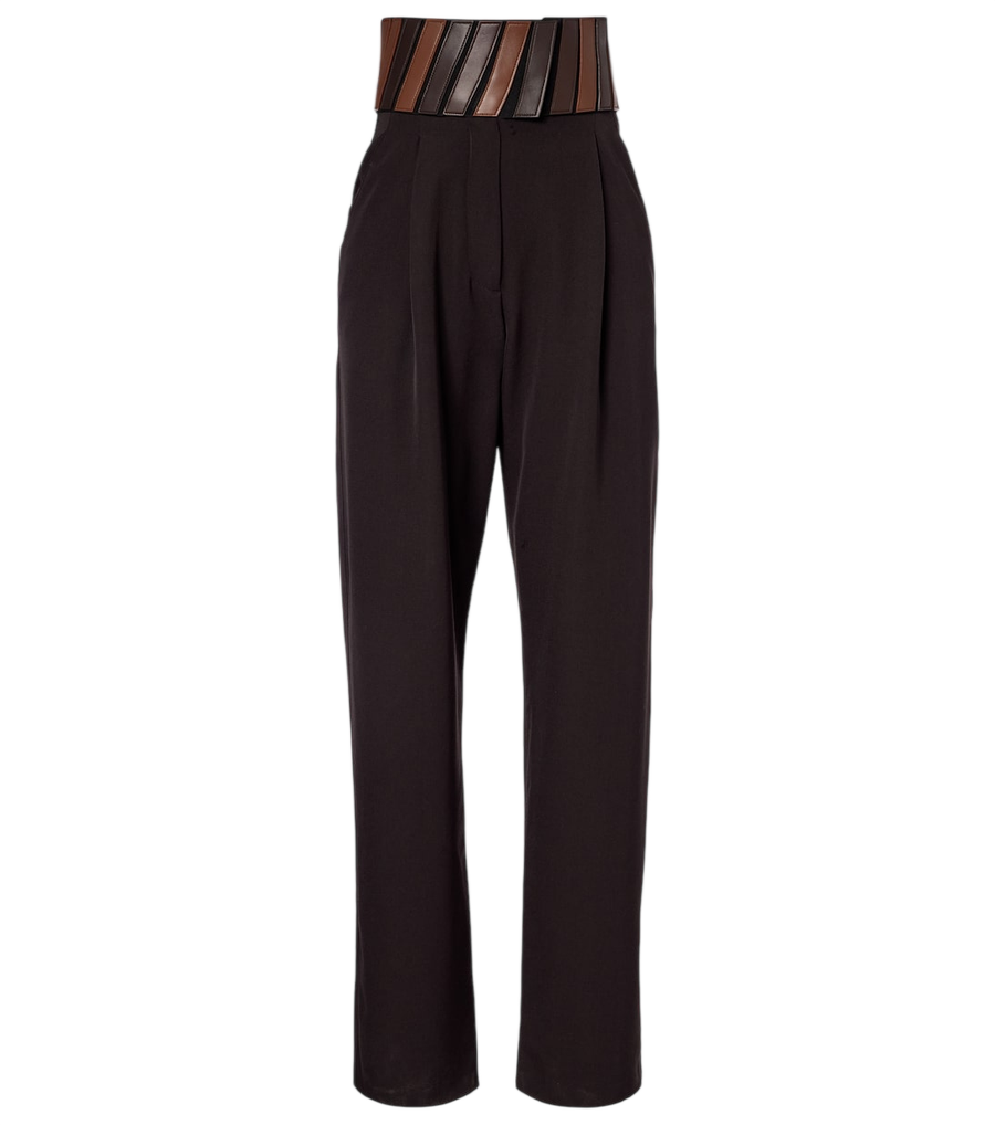 Alaïa Leather-trimmed wool straight pants