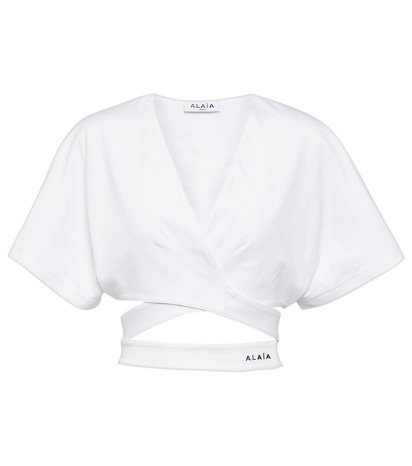 Alaïa Top cropped de malha de algodão com logo