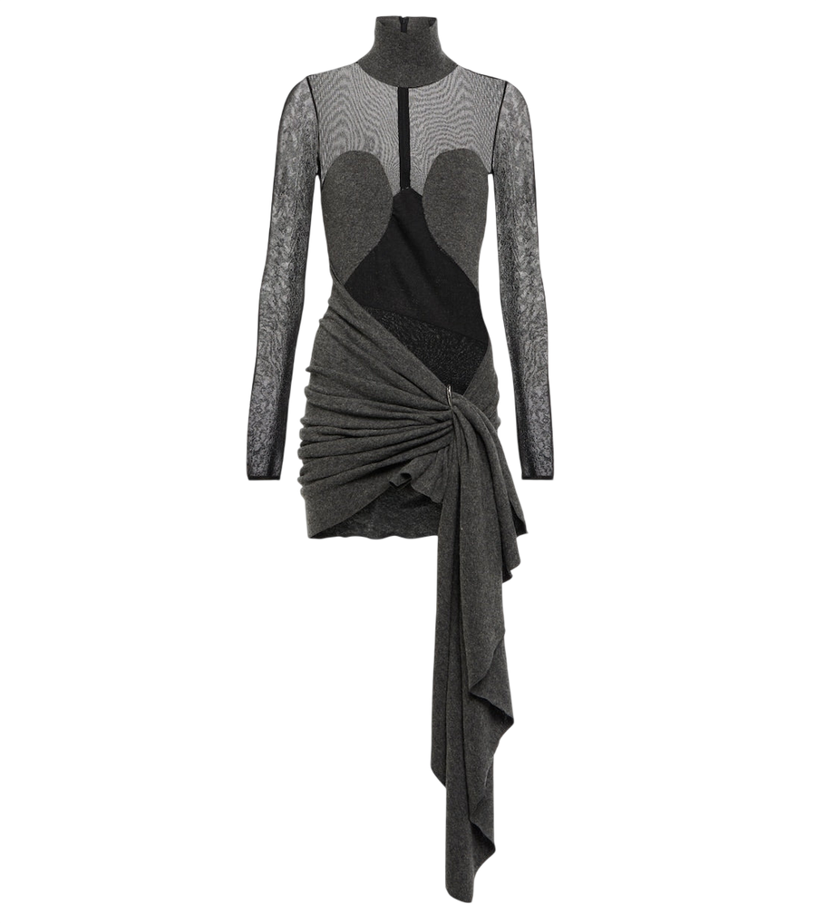Alaïa Mesh and wool draped minidress