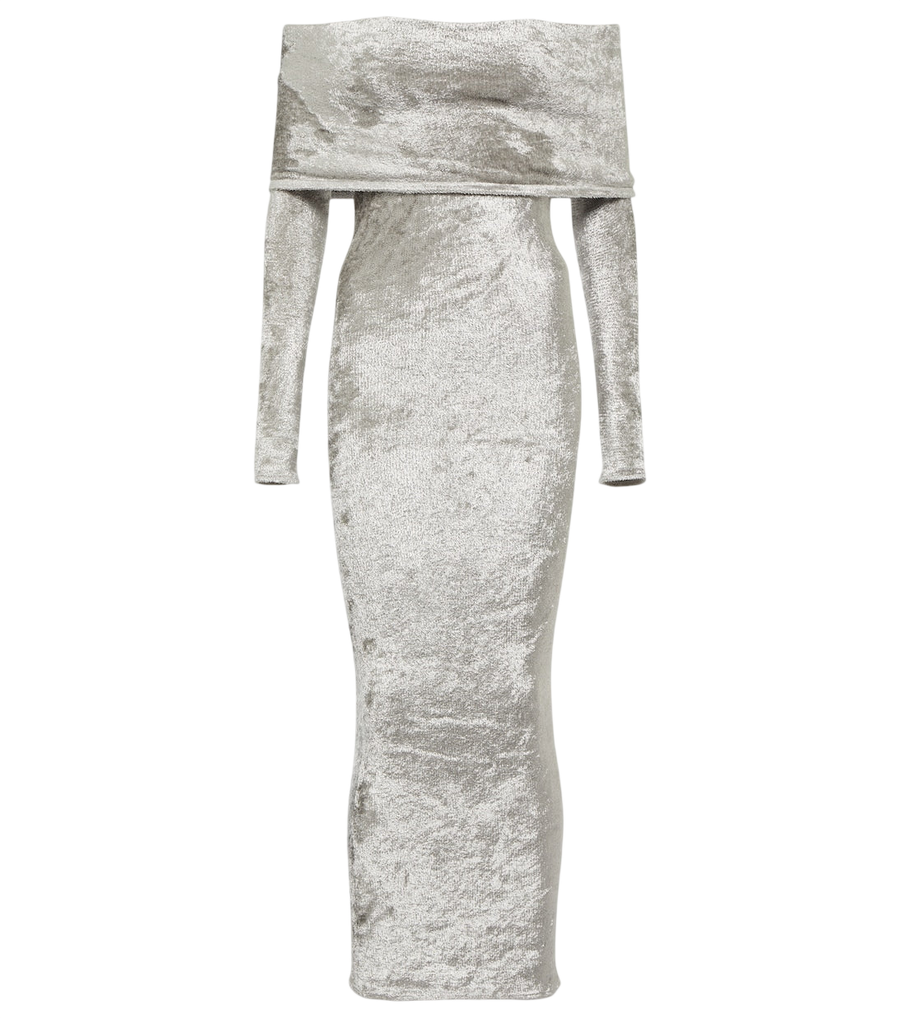 Alaïa Off-shoulder velvet midi dress