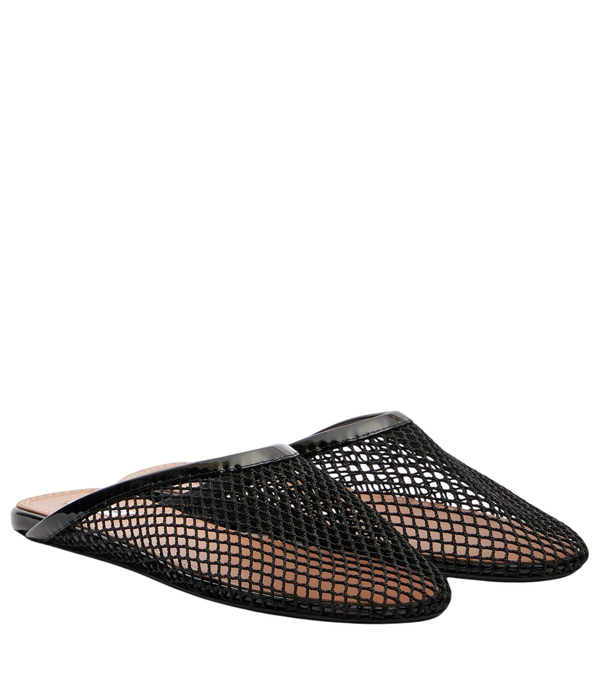 Alaïa Patent leather-trimmed fishnet mules