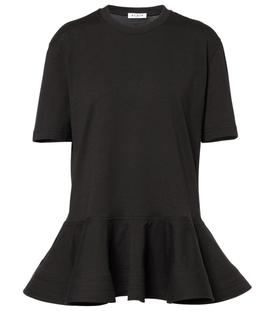 Camiseta de punto de algodón con péplum Alaïa