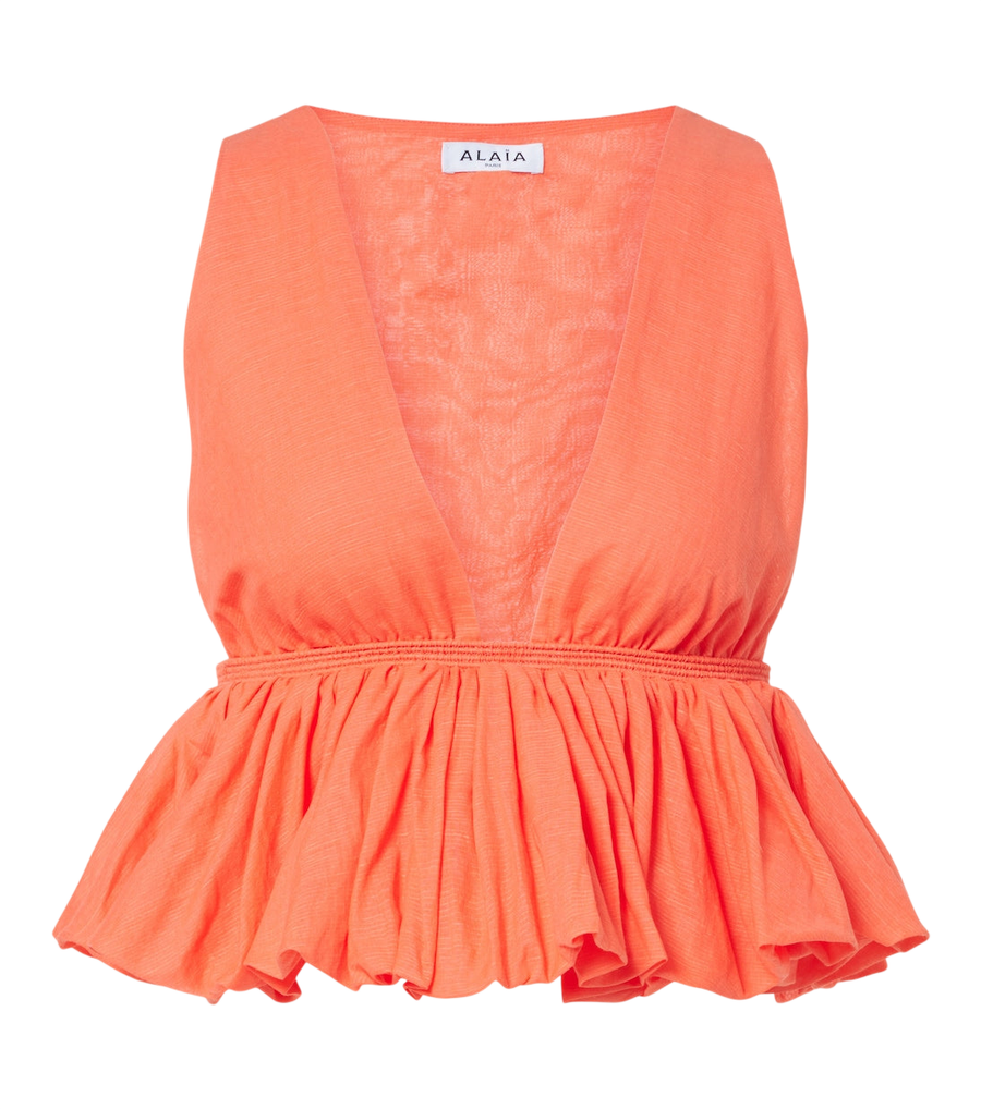 Top peplum de rayas en algodón y lino de Alaïa