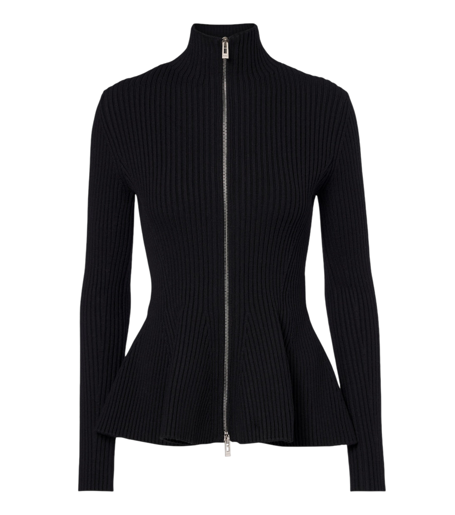 Alaïa Peplum wool-blend zip-up cardigan