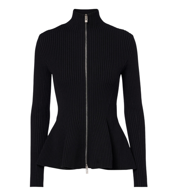 Alaïa Peplum wool-blend zip-up cardigan