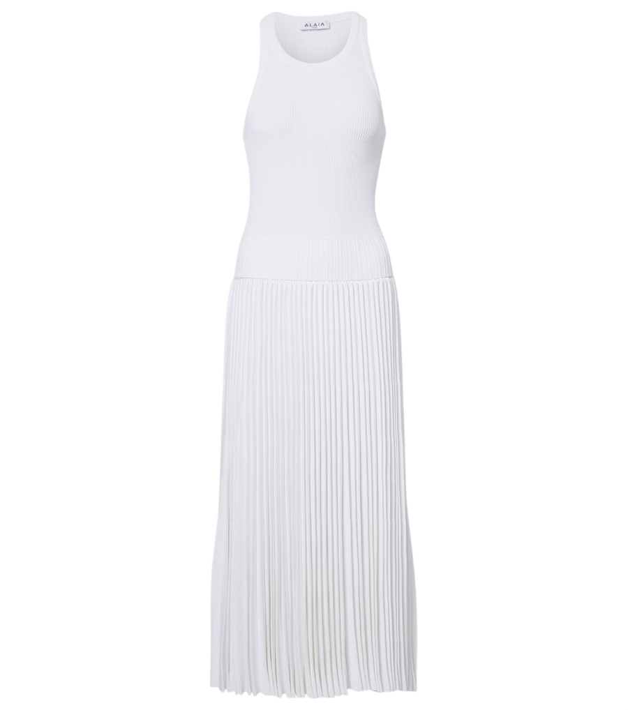 Alaïa Pleated ribbed-knit midi dress