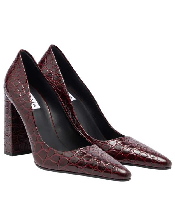 Alaïa Sapatos de salto alto de couro com efeito crocodilo, bico fino, tamanho 90