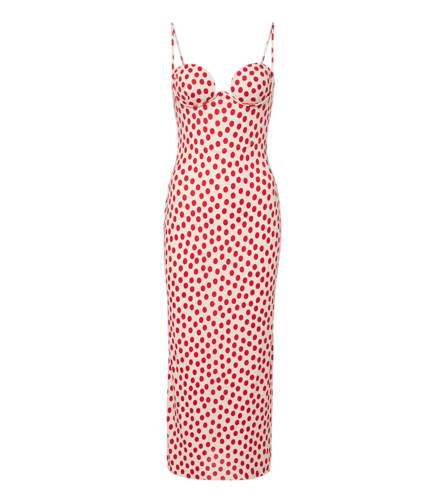 Vestido midi de punto con estampado de lunares de Alaïa