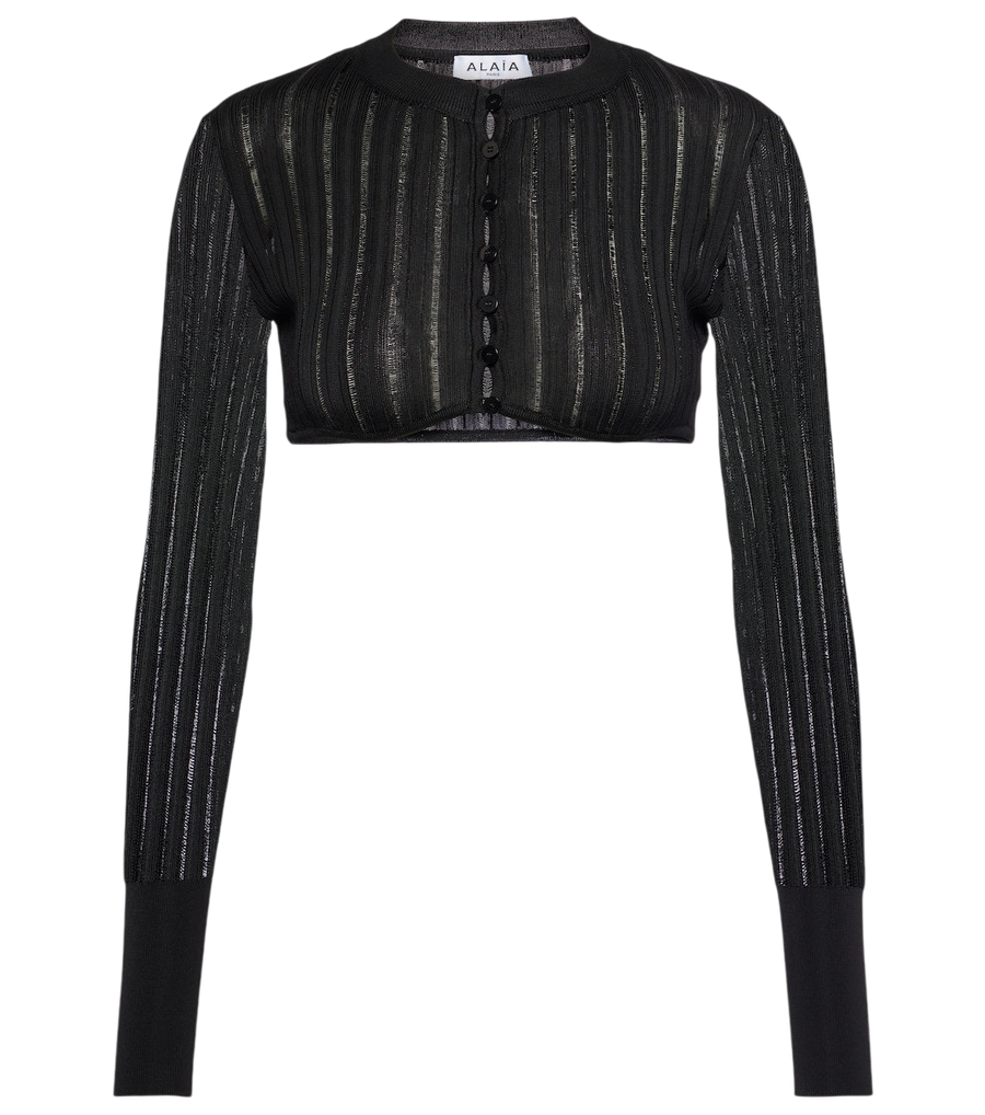 Alaïa Ribbed-knit cropped cardigan