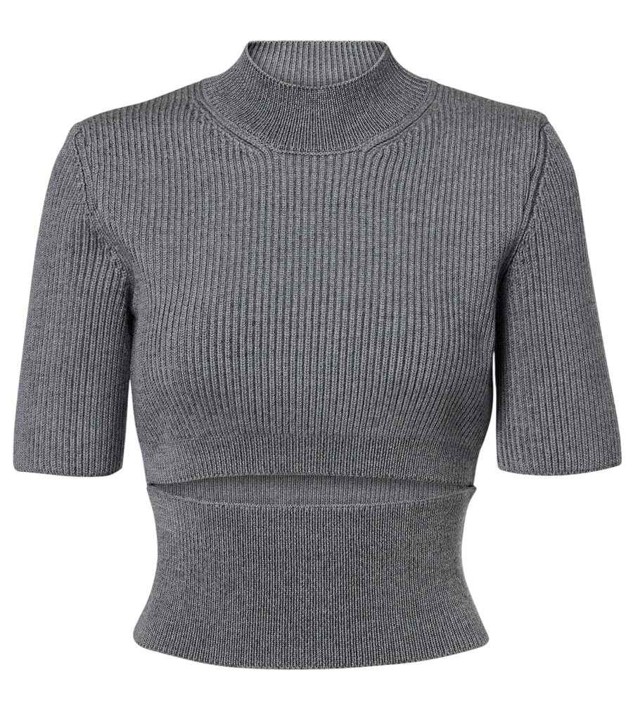Haut en maille côtelée à découpes en mélange de laine Alaïa