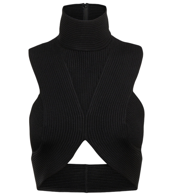 Alaïa Top cropped de malha canelada com decote halter