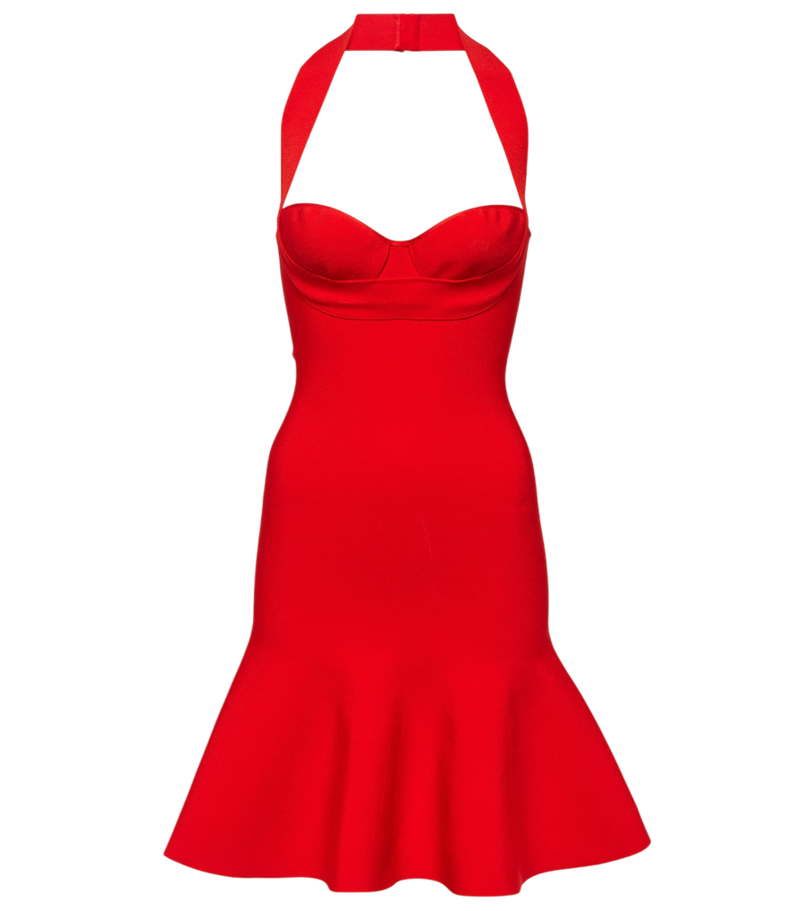 Alaïa Ribbed-knit halterneck minidress
