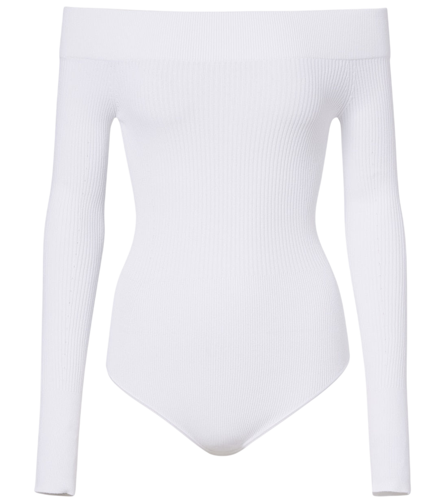 Alaïa Ribbed-knit off-shoulder bodysuit