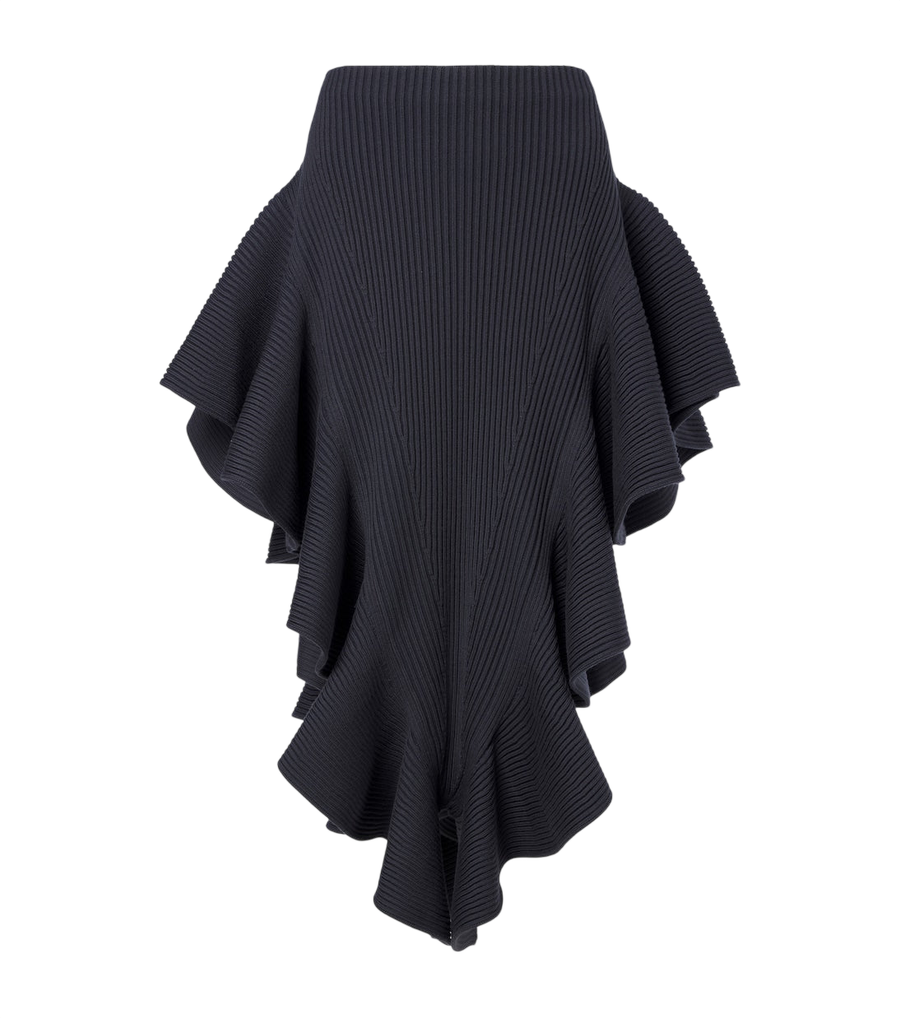 Alaïa Ribbed-knit ruffled wool-blend midi skirt