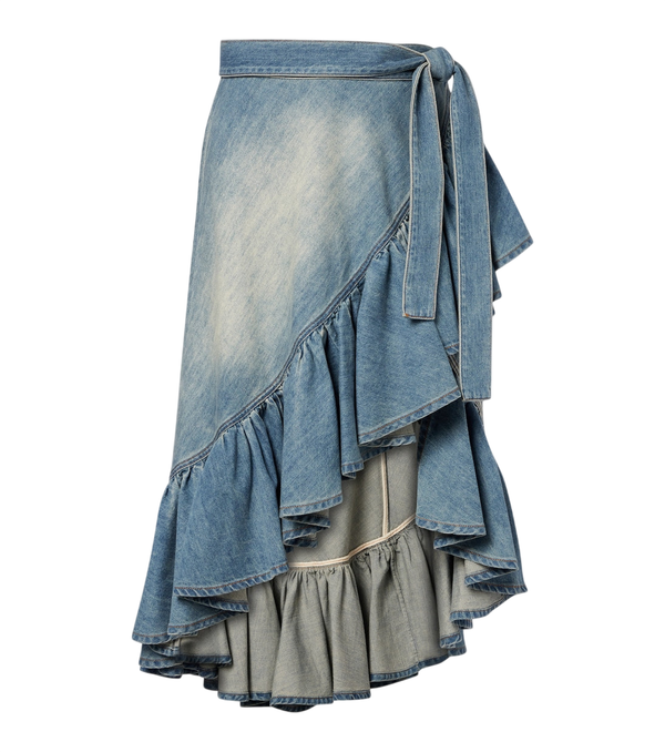 Alaïa Gonna a portafoglio in denim con volant