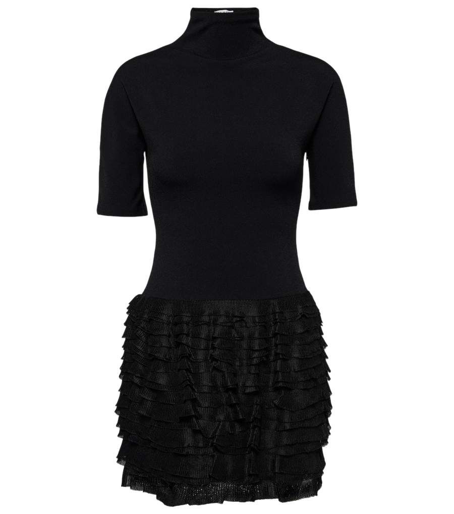 Alaïa Ruffled high-neck jersey minidress