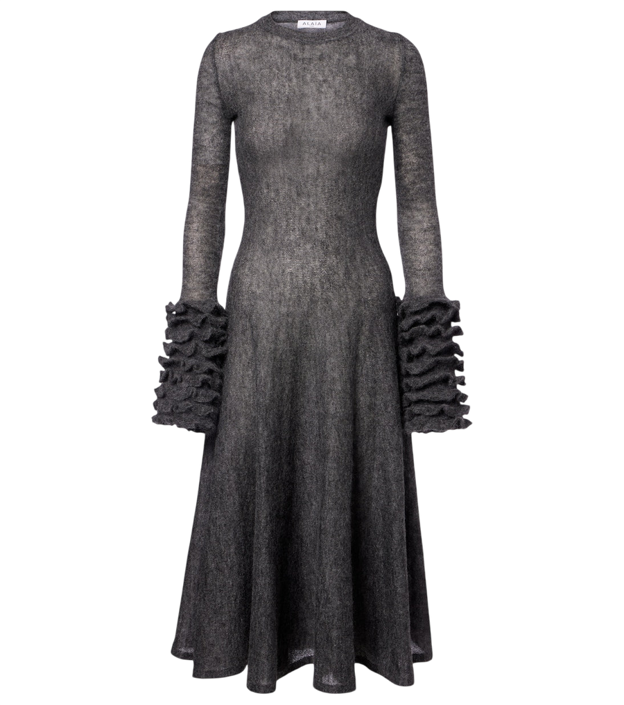 Alaïa Ruffled mohair and wool-blend midi dress
