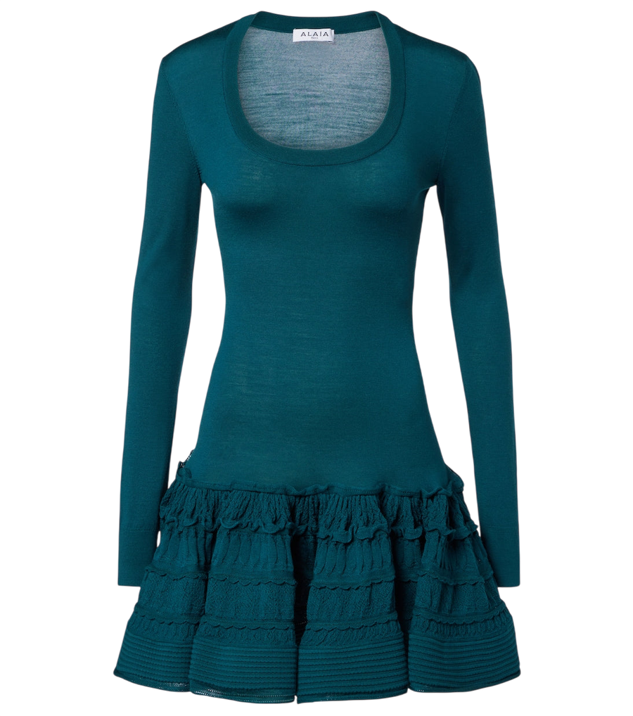 Minivestido de mezcla de lana con volantes de Alaïa