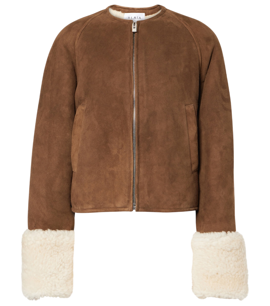 Alaïa Shearling-trimmed suede jacket