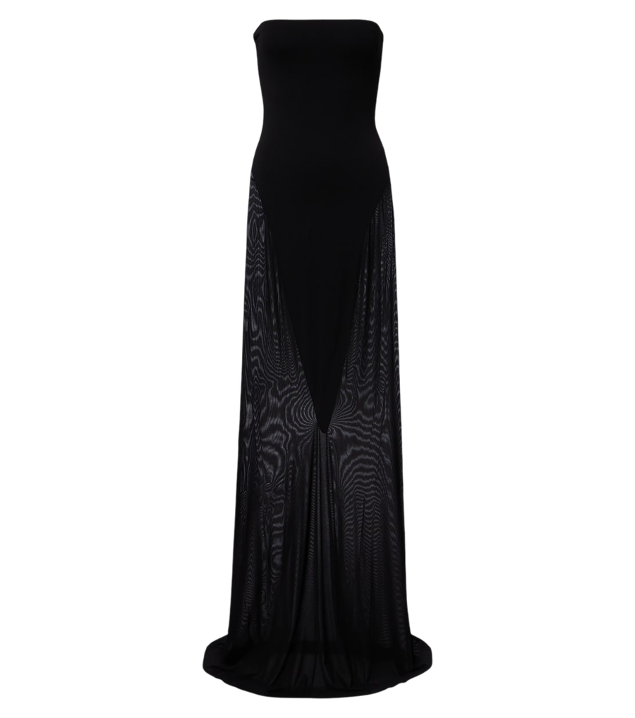 Robe longue sans bretelles en jersey et résille Alaïa