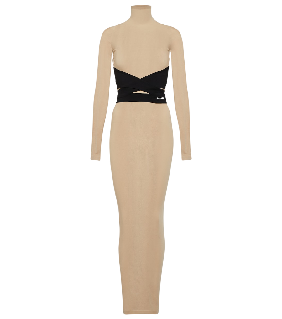 Robe longue en jersey à col roulé Alaïa