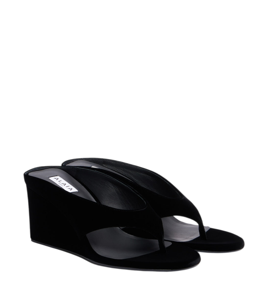 Alaïa Velvet wedge thong sandals