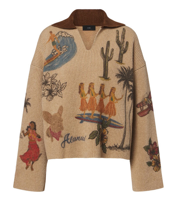 Alanui Decade printed wool and cotton-blend polo sweater