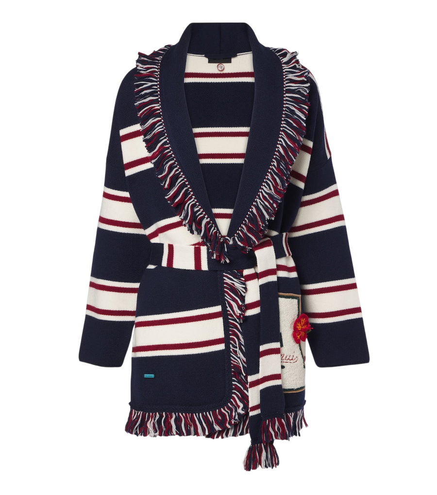 Alanui Rugby Club fringed virgin wool wrap cardigan