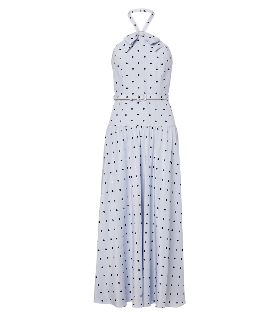 Alessandra Rich Belted polka-dot halterneck silk midi dress