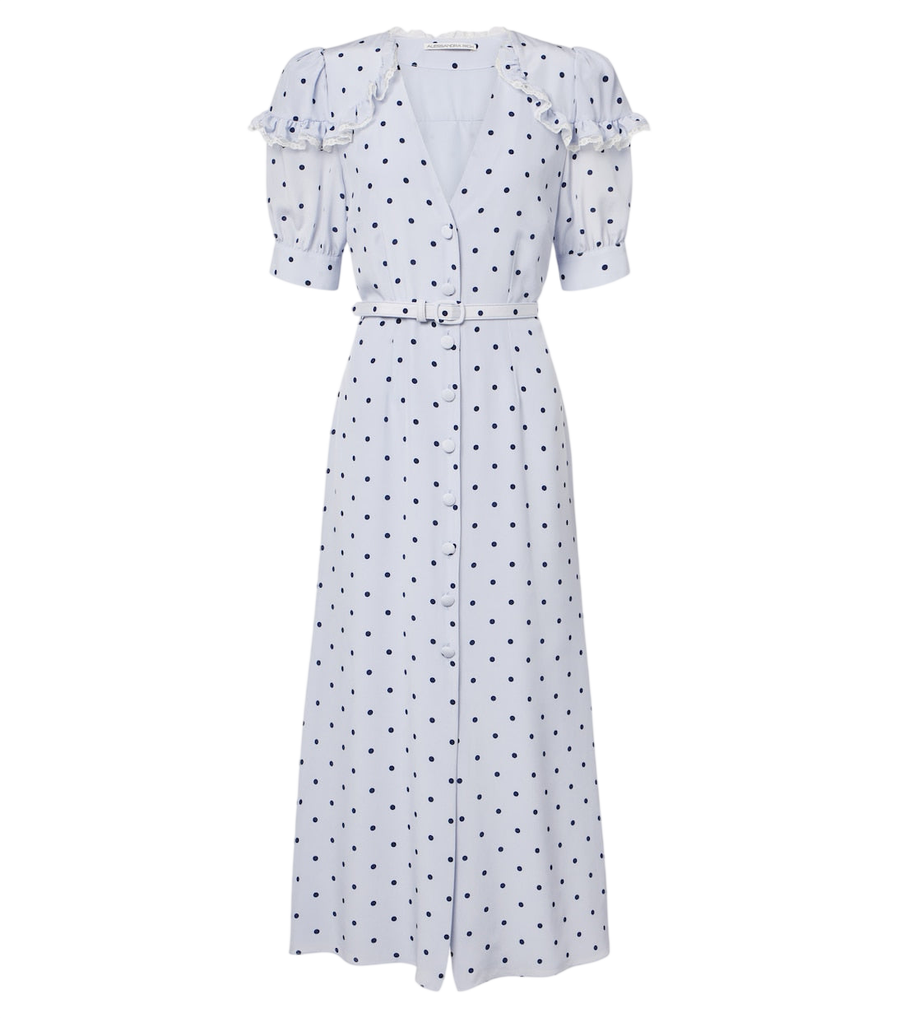 Vestido midi de seda a lunares con cinturón de Alessandra Rich