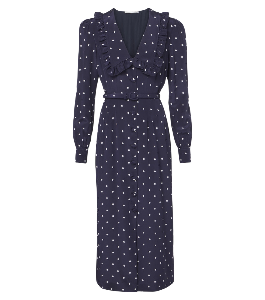 Robe midi Alessandra Rich en soie à pois et ceinture