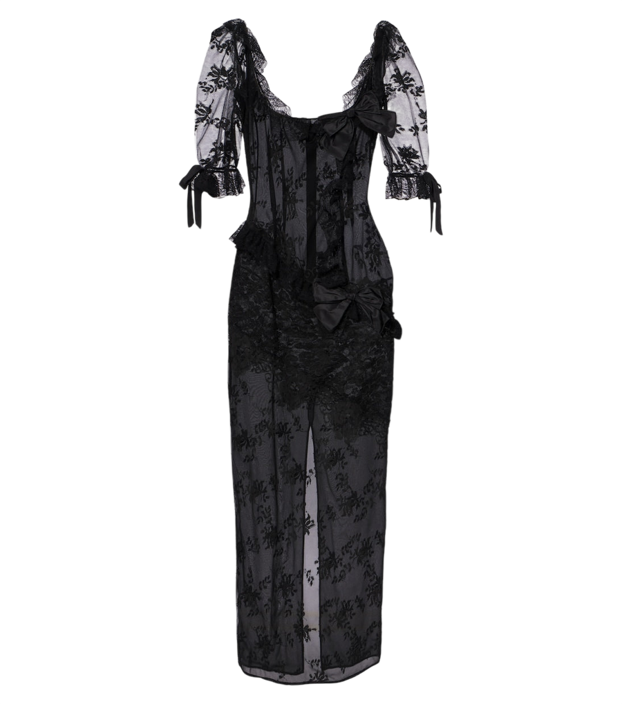 Alessandra Rich Bow-detail cotton-blend lace midi dress