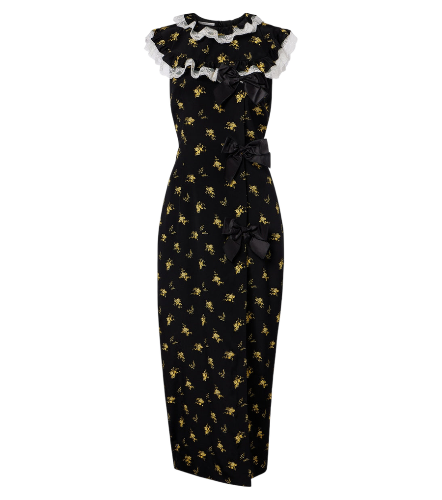 Robe longue en soie à fleurs avec nœud Alessandra Rich