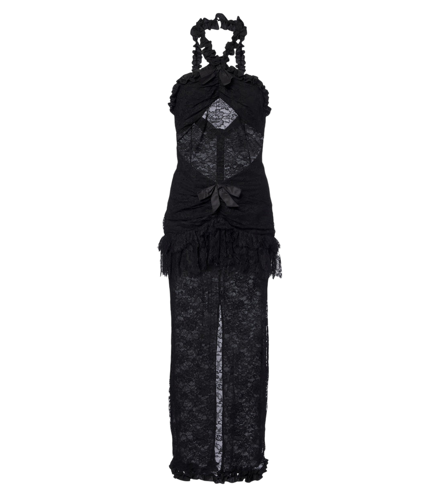 Vestido de cóctel de encaje con volantes y detalle de lazo de Alessandra Rich