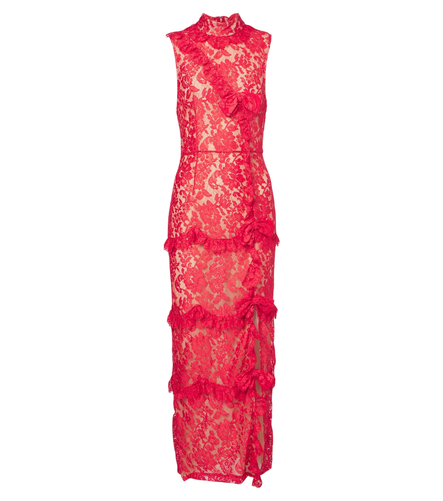 Robe de cocktail Alessandra Rich à volants en dentelle avec nœud