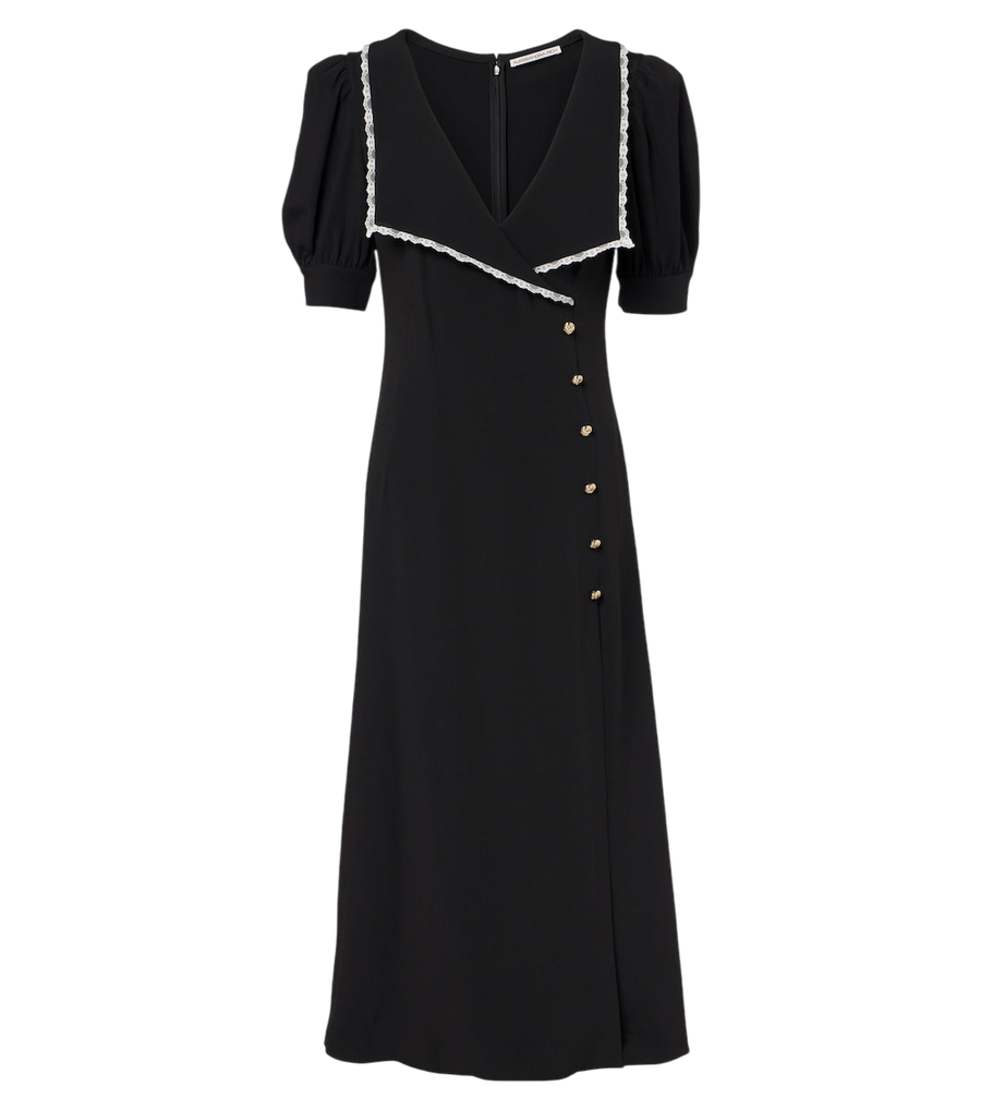 Vestido midi de cady con ribete de encaje de Alessandra Rich