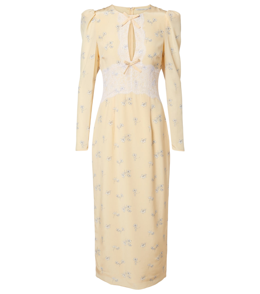 Alessandra Rich Lace-trimmed floral silk midi dress