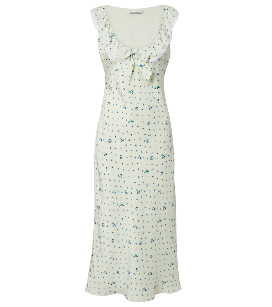 Alessandra Rich Lace-trimmed floral silk midi dress