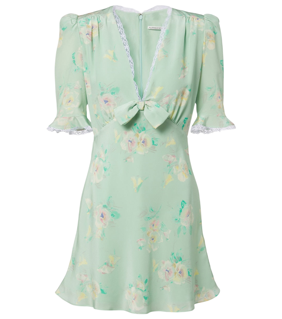 Alessandra Rich Lace-trimmed floral silk minidress