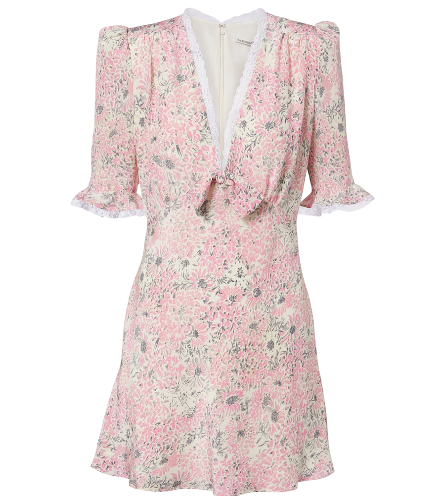 Mini-robe en soie à fleurs bordée de dentelle Alessandra Rich