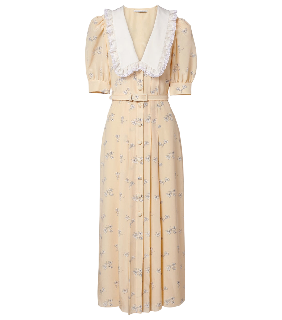 Alessandra Rich Lace-trimmed floral silk shirt dress