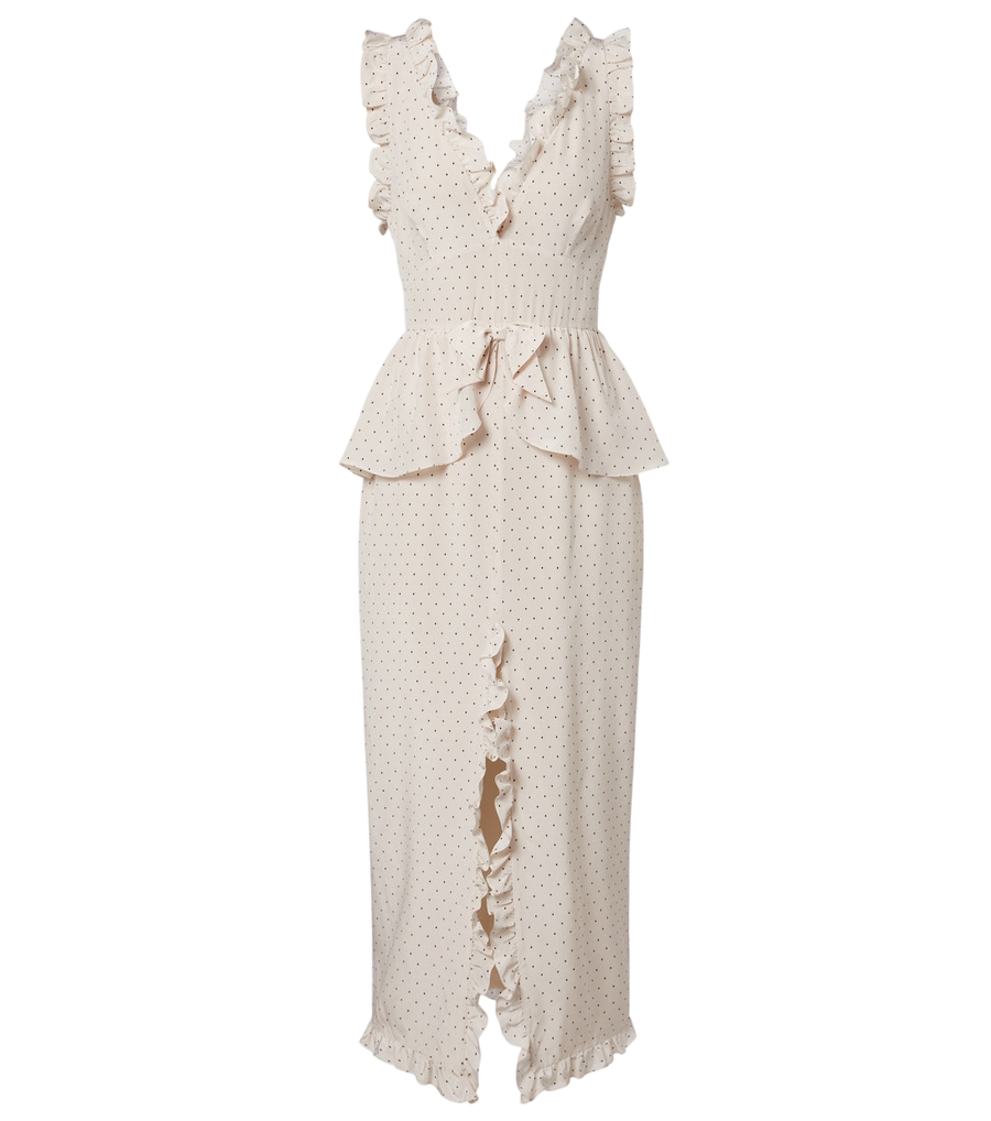 Robe midi en soie à pois avec basque Alessandra Rich