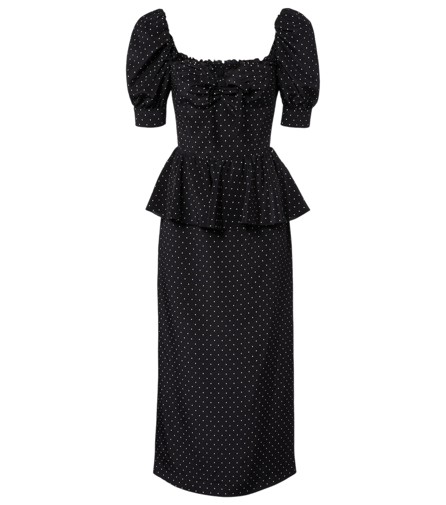 Alessandra Rich Polka-dot peplum silk midi dress