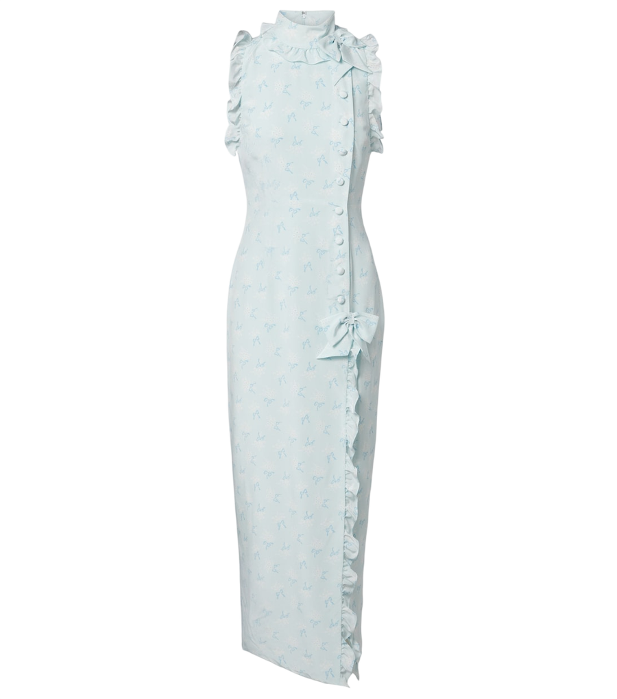 Robe longue en soie Alessandra Rich à volants et détail nœud