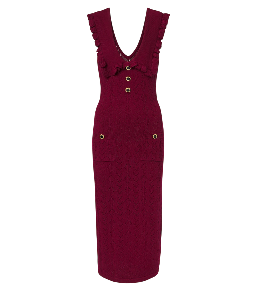 Alessandra Rich Ruffled knitted pointelle midi dress