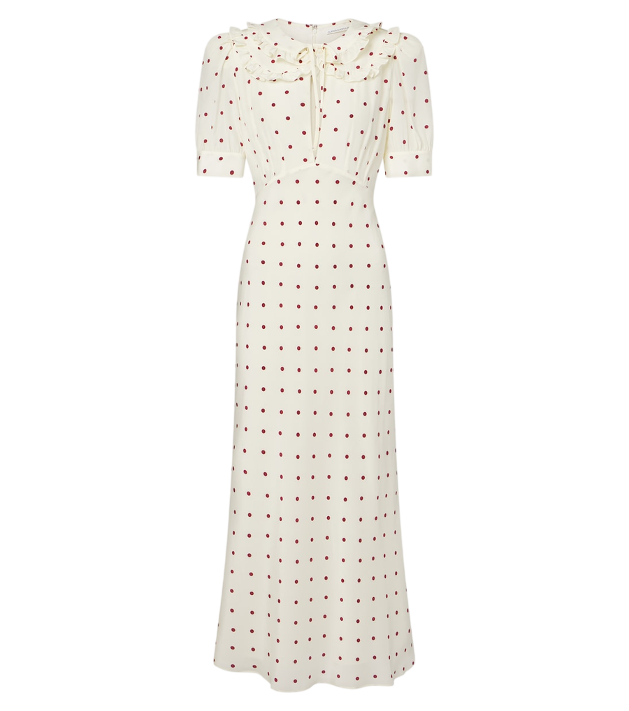 Robe midi Alessandra Rich en soie à pois et à volants