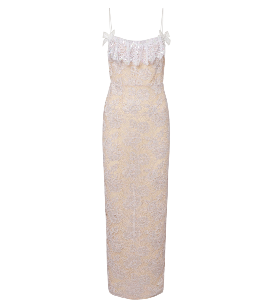 Robe nuisette à volants en dentelle à sequins Alessandra Rich