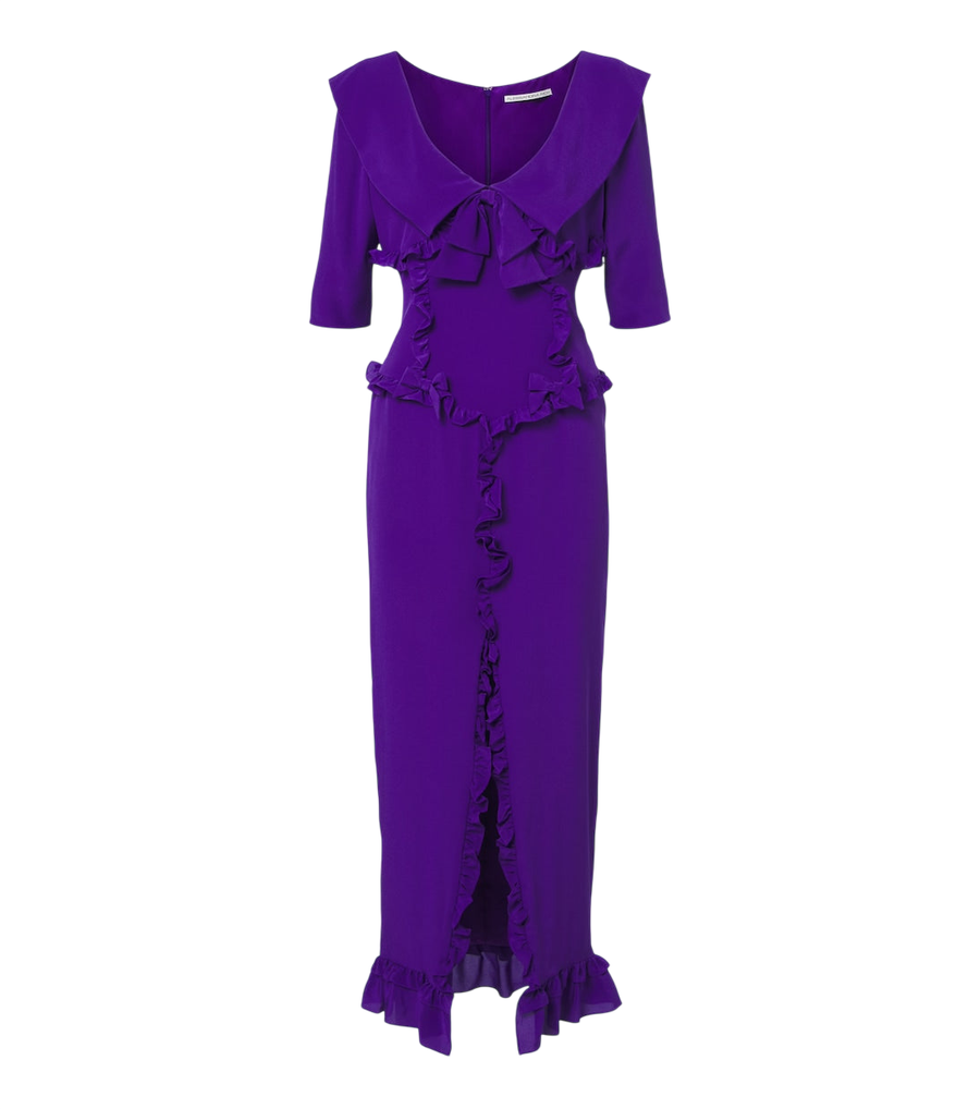 Vestido midi de Alessandra Rich en crepé de China de seda con volantes